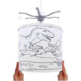 Ereki Ceiling Pendant Light Shade - Fun Designs Colouring Dinosaurs Light Cover and Crayons Set - Magnetic Ceiling Light Lampshade Kit for Interchangeable Designs (Col Dinos)