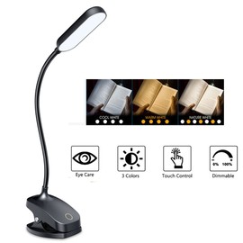 COLORLIFE Desk Lamp Clip On Light-7W 2600mAH Flexible Gooseneck Battery Operated Rechargeable Reading Lamp with Clamp & Stepless Brightness for Desk,Piano,Bed Headboard and Computers