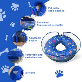Dog Cone Soft Comfy Inflatable Collar for Small Medium Large Dogs After Surgery to Stop Licking and Scratching with Enhanced Anti Licking Baffle Martingale Nylon Collar and Leash,3