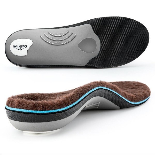 VALSOLE Thick Warm Wool Insoles for Men Women,Orthotic Insole,Arch SupportFor Insole,Plantar FasciitisInsole,for OverPronation,Flat Feet,Metatarsalgia,Heel Pain,Fleece Thermal Insoles (Brown)