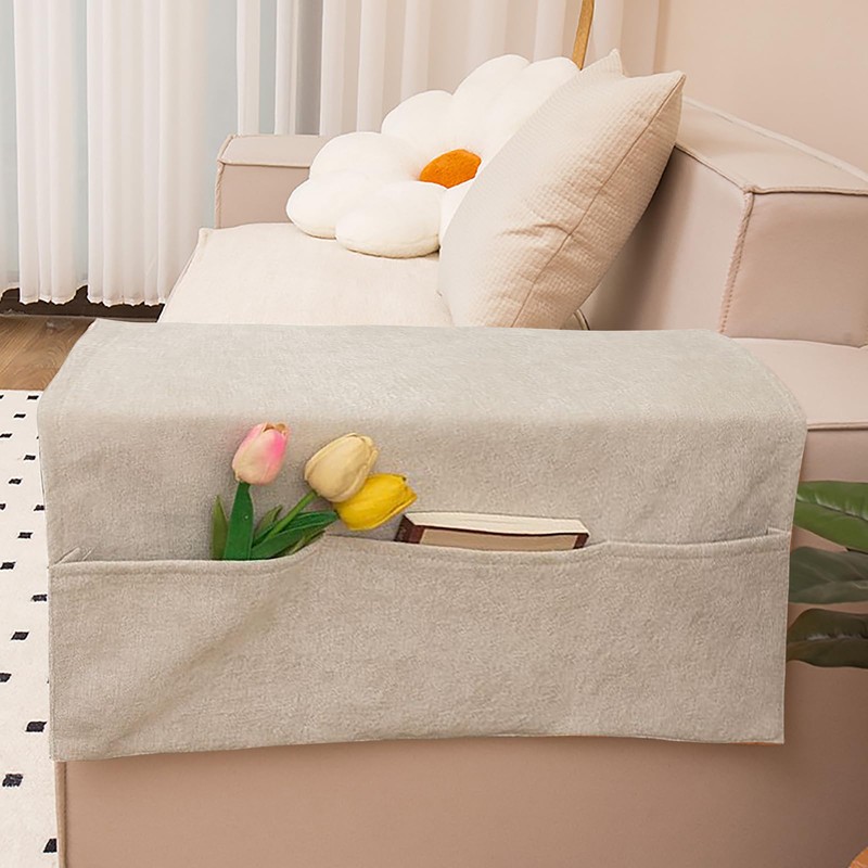 Luxurious Chenille Sofa Armrest Organiser with 3 Side Pockets, Universal