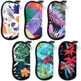 Kanayu 6 Pcs Sunglasses Soft Case Clip on Sunglasses Case Light Portable Zipper Neoprene Glasses Pouch for Women Men (Classic Color,Plant)