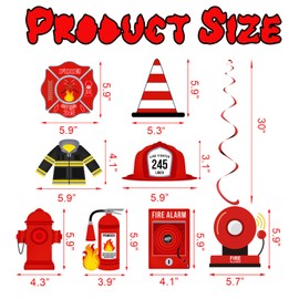 8 Pack of Fire truck Hanging Swirls Double-sided Fireman Ceiling Streamers Hanging Decorations Firetruck Birthday Decorations for Kids Fire Rescue Foil Spirals Hanging Decor（Pre-assembled）