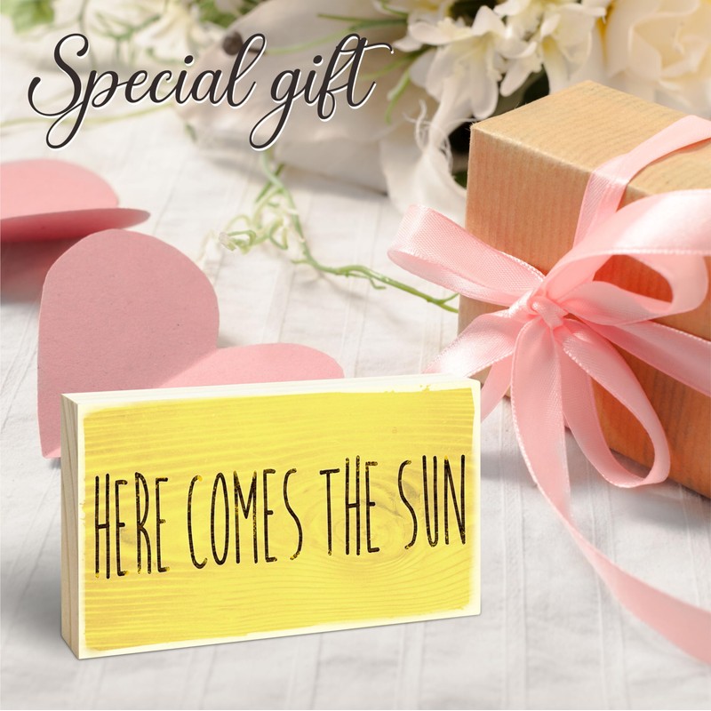 Rustic Wooden Block Sign - Here Comes The Sun -