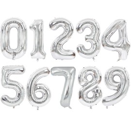 TONIFUL Balloons 16 Inch Silver 0-9 Number Mylar Foil Balloons 10 Pcs Silver Custom Digital Balloons for 2026 New Year Eve Birthday Party Engagement Graduations Anniversary Baby Shower