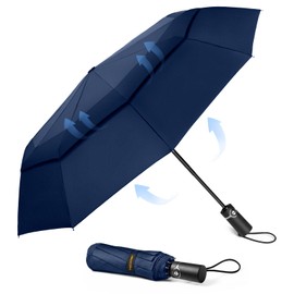 TECKNET Windproof Umbrella for Rain, Automatic Large Pocket Umbrella with 10 Ribs, 104 cm Windproof Umbrella, Foldable Compact Travel Golf Umbrella for Men and Women, blue