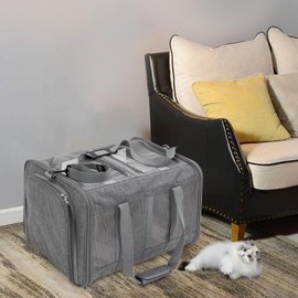 Foldable Pet Cat Carrier with Divider, Expandable Soft-Sided Pet Carrier with Sturdy Base, Portable Cat Travel Carrier for less than 38 lbs Cat, Dog, Rabbit