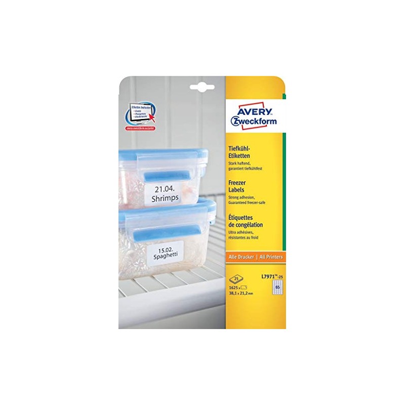 Avery Purpose Form L7971-25 Freezer Labels, Deep Cooling Fixed, 38.1