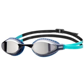 ARENA Unisex Adult Air-Speed Anti-Fog Racing Swim Goggles for Men and Women Fogless Mirror Lens Unique Air Seals Technology Lap Swimming Pool Goggles, Silver/Navy/Water