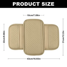 Upgraded Car Armrest Cushion Universal Car Armrest Mats Wear-Resistant Pu Leather Auto Center Console Pad with 2 Side Storage Bags Car Armrest Cover Protection Middle Console Cover (Beige)