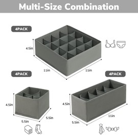 Goodpick Drawer Organizer Clothes, 12 Pack Underwear Organizer Dividers for Clothing, 100 Cell Foldable Fabric Closet Organizers and Storage Bins for Clothes, Socks,Grey
