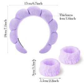 3 Pcs Spa Headband for Washing Face Wristband, Skincare Headband, Wrist Bands for Face Washing Sponge Soft Terry Cloth Makeup Skincare Non Slip Headband for Women (Puple)