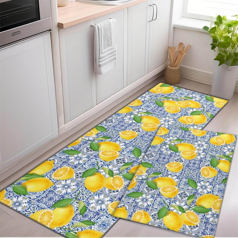 Generic Lemon Kitchen Rug, Non Slip Washable, Farmhouse Kitchen Floor