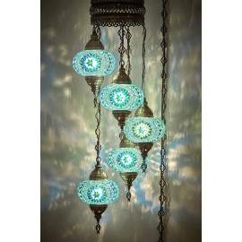 DEMMEX PLUG IN 5 Globe Turkish Mosaic Ceiling Hanging Swag Lamp Chandelier Light w PLUG - Swag, Teal