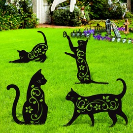 Elcoho - Juego de 4 estatuas decorativas de metal para gatos, repelentes de pájaros, gatos, estacas decorativas de jardín para patio, jardín, césped, decoración al aire última intervensión