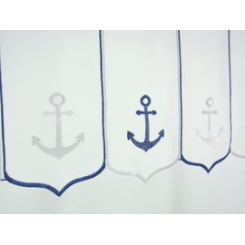 Clever-Kauf-24 Net Curtain Anchor Embroidered Bistro Curtain Blue White Height 45 cm Various Widths (W x H 112 x 45 cm)
