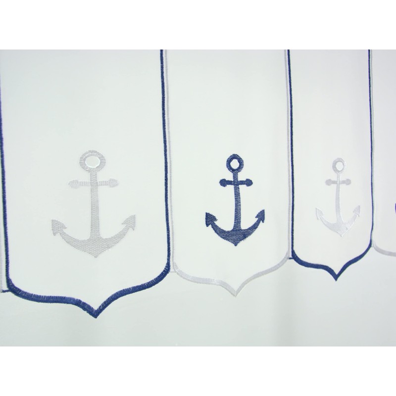 Clever-Kauf-24 Net Curtain Anchor Embroidered Bistro Curtain Blue White Height