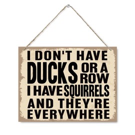 Funny Office Wooden Sign - I don't Have Ducks or a Row I Have Squirrels, Rustic Humorous Wood Hanging Wall Decor, Funny Office Decoration for Work Women Men, Gifts for Coworker Colleague