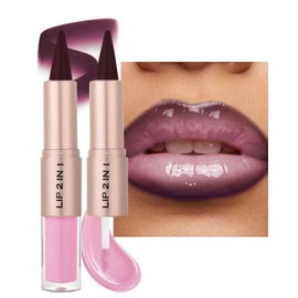 Rossetto e lucidalabbra 2 in 1, colore rosa baby ombre, rossetto opaco vellutato, lucidalabbra idratante, lucidalabbra altamente pigmentato, multiuso, per labbra definite e piene, 11