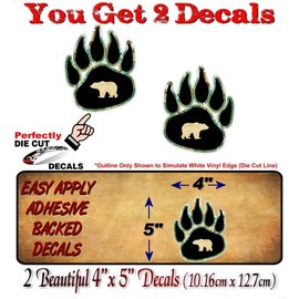 2 Grizzly Bear GREEN Camo Paw Print 5'' Vinyl Decals Sacred Animal Circle Native American Indigenous Spiritual Animals Vinyl Stickers (GREEN Camo Design)
