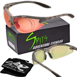 Spits Eyewear 3.00 Full Magnifying Shooting Safety Glasses MAGSHOT Pick Frame & Lens Color (Lens color: Yellow AF w/Red Mirror Coating, Frame color: Digital Camo)