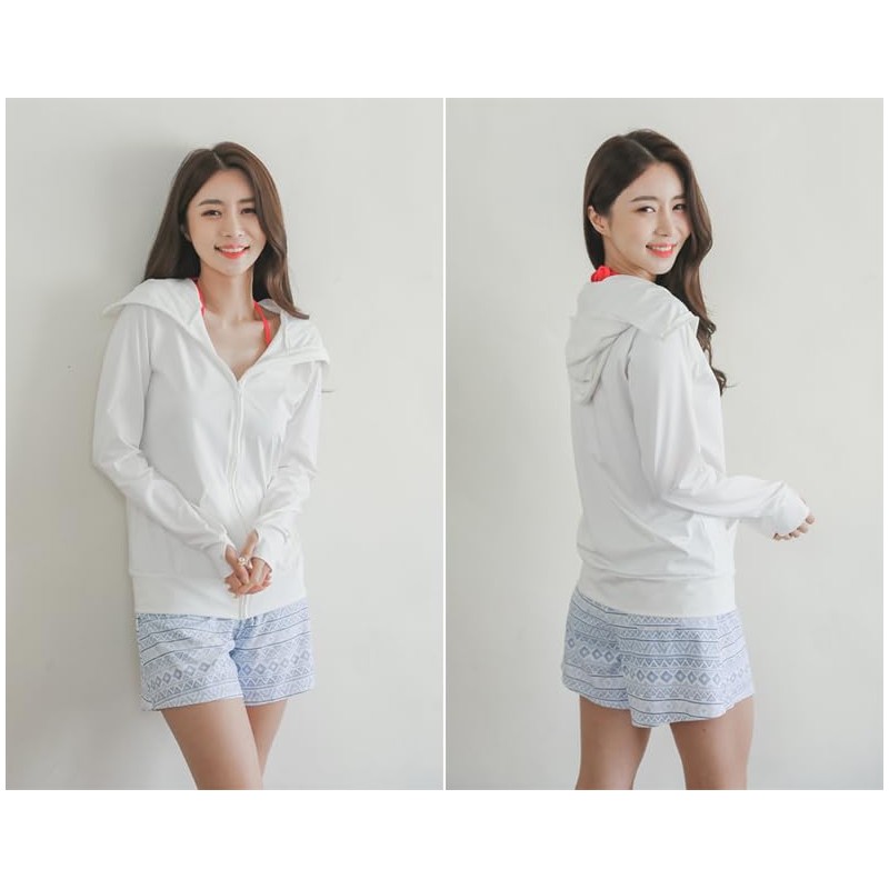 [KOUKOUCOCO] UVラッシュガード ハイネック帽子舌付きUVカットラッシュガード (JP, アルファベット, L, ホワイト)