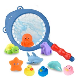 MUNSKT Baby Bath Toys , 10 PCS Mould Free Bathing Toys Set , Soft Rubber Duck & Ocean Animals for 1 2 3 4 Year Olds Toddlers Bath Time Fun