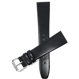Bandini Extra Long (XL) 22mm Mens Italian Leather Watch Band Strap - Black with Stitching- Classic - Slim