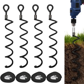 XYADX 16.3 Inch Spiral Ground Anchor Stake High Durable Earth Anchor Kit for Tents, Trampolines, Garden Fencing, Sheds, Swings, and Dog Tie Out Stake (Black 4 Pack)