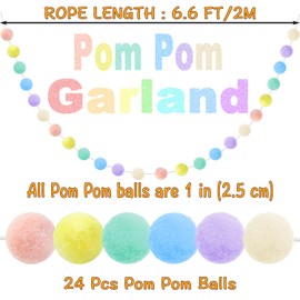 Jishi - Guirnalda de 3 pompones pastel para colgar decoraciones de Pascua, decoración para interiores del hogar, sala de estar, pared, aula, árbol de Navidad, lindo arco iris, bola de fieltro colorida