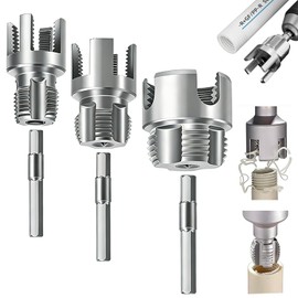 3PCS Dual-Function Pipe Threading Tool, Integrated Internal & External Thread Cutter Set 1/2" 3/4" 1", Carbon Steel Pipe Threader Kit Compatible with Electric Drill for PVC PPR Plastic Water Pipe