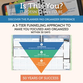 Planner Pad Spiral Bound January-December 2026/ Calendar Year 6 3/4" x 8 1/2" Medium 3-Tier Funnel Down 12 Month Organizer, Seasonal Color Ink