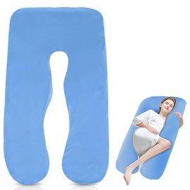 Schwangerschaftskissenbezug, 150 x 80cm J Form Bezug für Seitenschläferkissen, Abnehmbarer Baumwolle Körperkissen, Maschinenwaschbar Ersatzbezug für Erwachsene Stillkissen, Stillkissenbezug, Blau