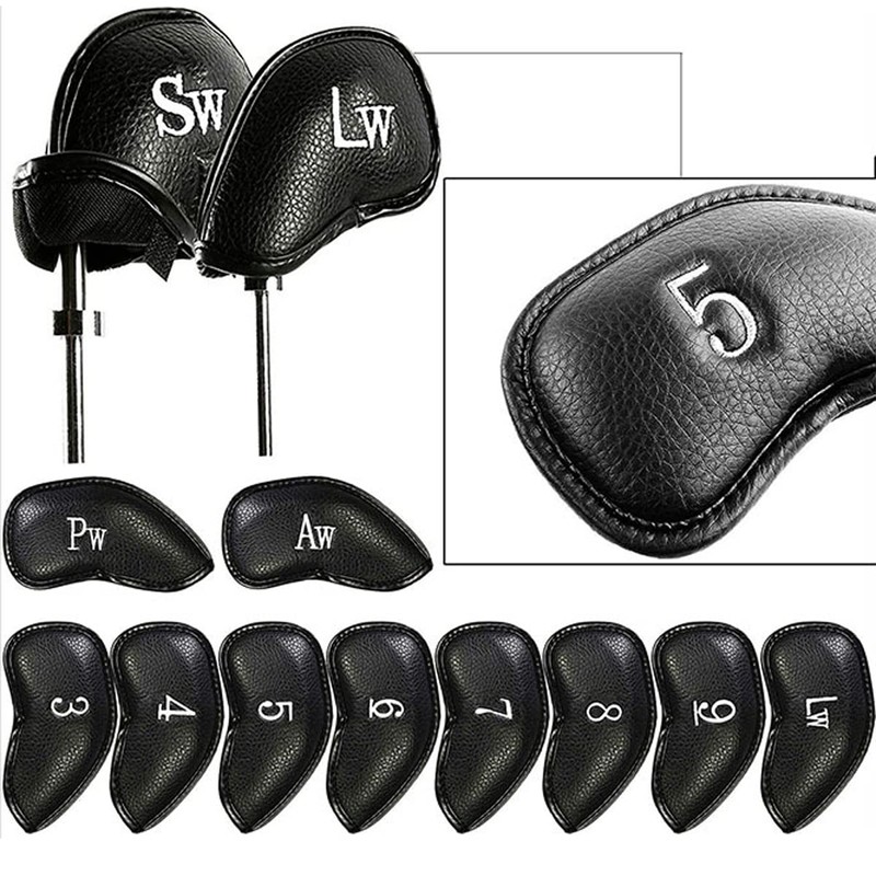 Techson Golf Club Headcovers (Black, 12pcs), Waterproof Portable Iron Head