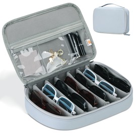 Bellzacasa Travel Sunglasses Organizer Case, Eyeglasses Storage Holder Box with Multiple Pairs Adjustable Slots for Women Men (Grey)