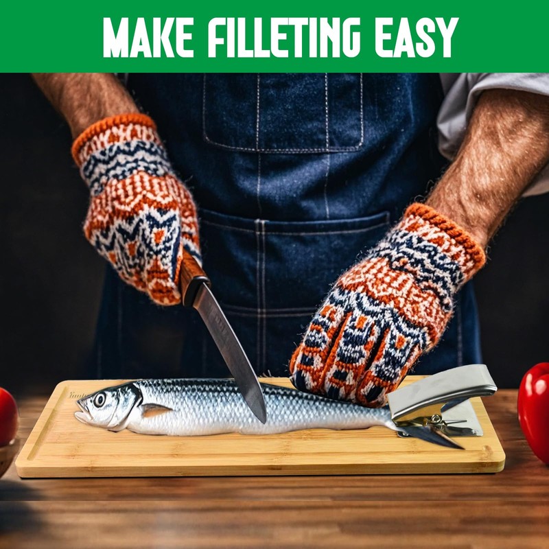 18" Bamboo Fish Cleaning Board Kit Anti-slip Fish Cutting Board