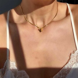 Yheakne Boho Butterfly Pendant Necklace Gold Herringbone Chain Snake Chain Necklace Chunky Omega Chain Necklace Chain Jewellery for Women and Girls