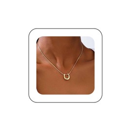 Xduargs Boho Horseshoe Pendant Necklace Gold U Shape Vintage Choker Adjustable Thin Chain Jewellery for Women, Zinc