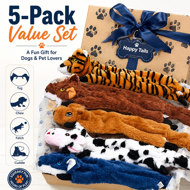5 pieces No-Stuffing Dog Squeaky Toy for Interactive Play –