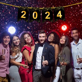 KatchOn, Shiny New Year 2024 Banner - 8 Feet, No DIY | 2024 Sign New Year for New Years Eve Party Supplies 2024 | Happy New Year Decorations 2024 | Happy New Year Sign 2024 for NYE Decorations 2024
