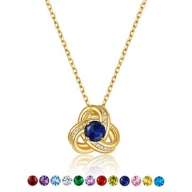 KeyStyle Gold Love Knot Crystal Necklace with Sapphire for Women, September Birthstone Charm Romantic Anniversary Jewelry for Wife