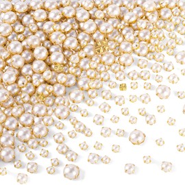 PAGOW 300PCS Sewing Pearl Beads Rhinestones Sew Flatback Half Round for Craft Garment (Gold Claw, 5mm,7mm,10mm)