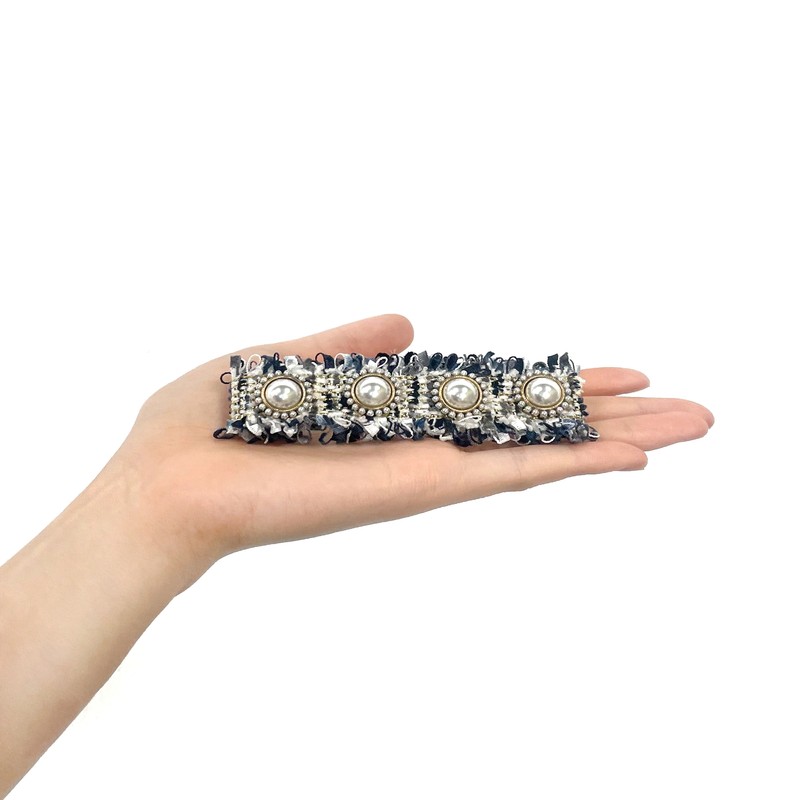 Burnaby blue tweed pearl button hairpin / 버나비 블루 트위드