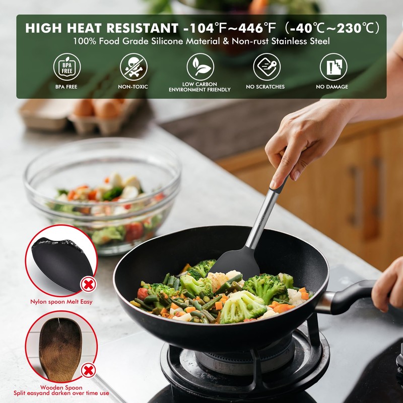 HOTEC 446°F Heat Resistant Silicone Kitchen Utensils, Cooking Utensil Set,