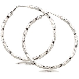 Schöner-SD Large Hoop Earrings Round with Pattern 925 Silver, Silver