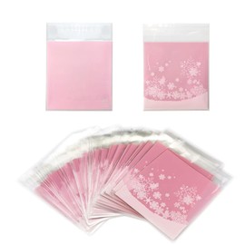 FAZHBARY 100 PCS Snowflake Cellophane Bags - Clear Self Sealing Pink Plastic Bags for Candy, Cookies & Goodies