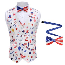 TOONRAIN Mens Suit Vest American Flag Suit For Men Festive Adult Costume Waistcoat Ties Set(L,Celebration flowers)