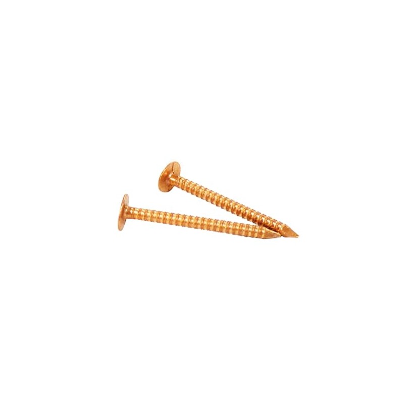 1 3/4" Solid Copper Ring Shank Roofing Nails, 10 Gauge,