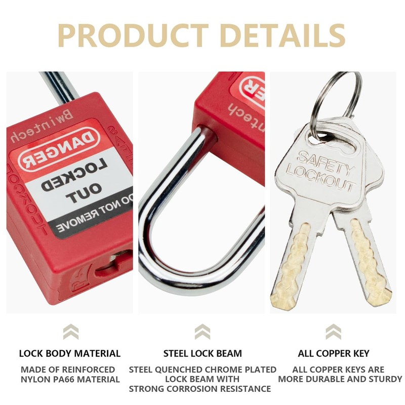 Bwintech 5 PCS 38MM Keyed Different Red Safety Padlock Lockout