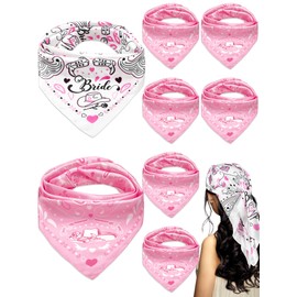 Yearntown 8 Pack Pink and White Silk Bride Bandanas 27 "x 27" Soft Pink Headbands Bridesmaid Gifts Cowgirl Western Last Rodeo Bachelorette Party Item Head Scarf for Bridal Shower Favors